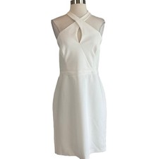 Adrianna Papell Women's Cocktail Dress Size 16 White Sleeveless Halter Sheath