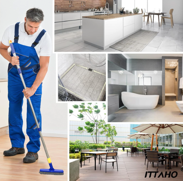 2 Pack Grout Brush with Long Handle, 56.5'' Swivel Grout Cleaning Brush ...