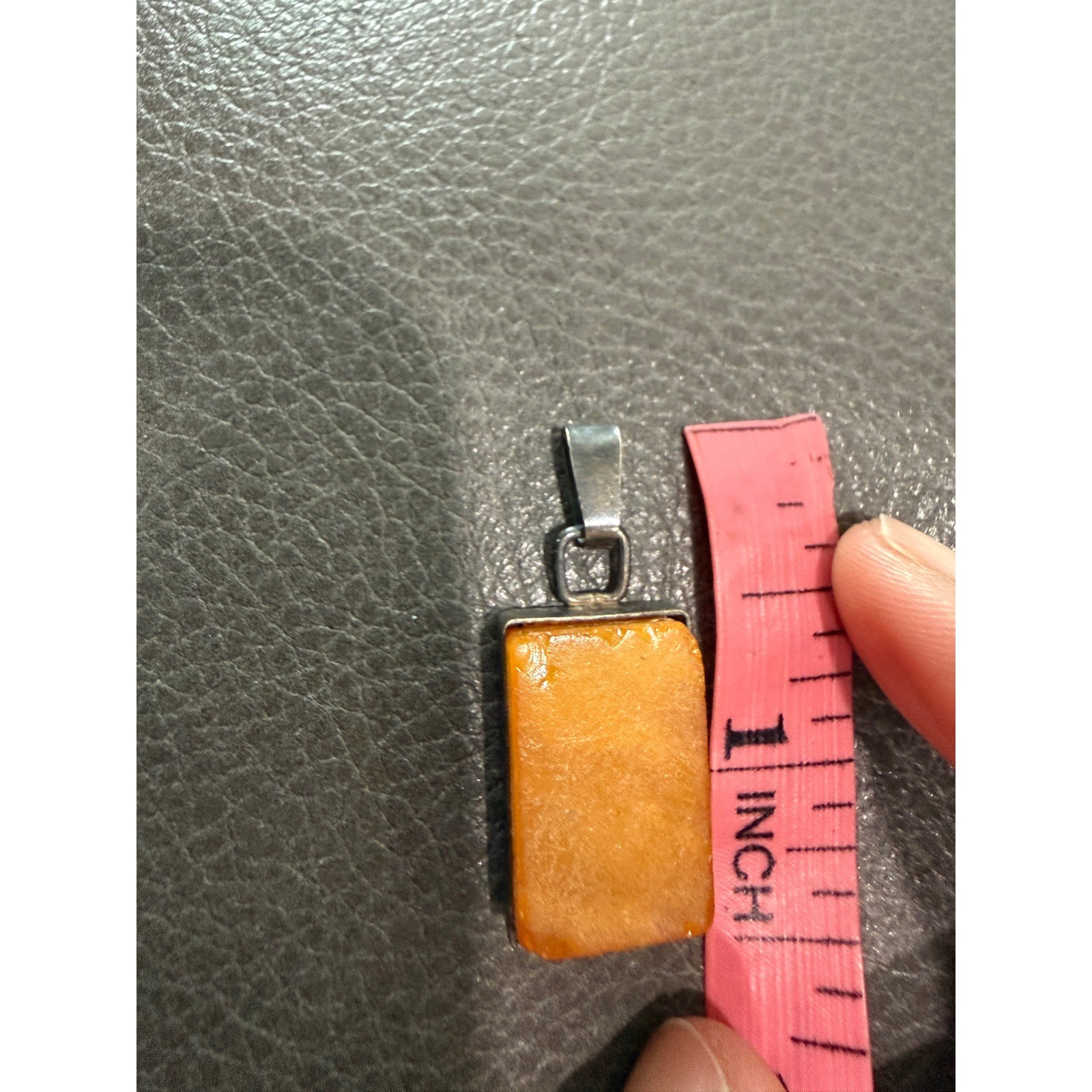 Rectangular Amber Gemstone Sterling Silver Pendan… - image 2