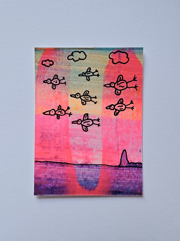 ACEO Original, Scrape Art, Doodle Card #7 Jackie T Creates, Birds