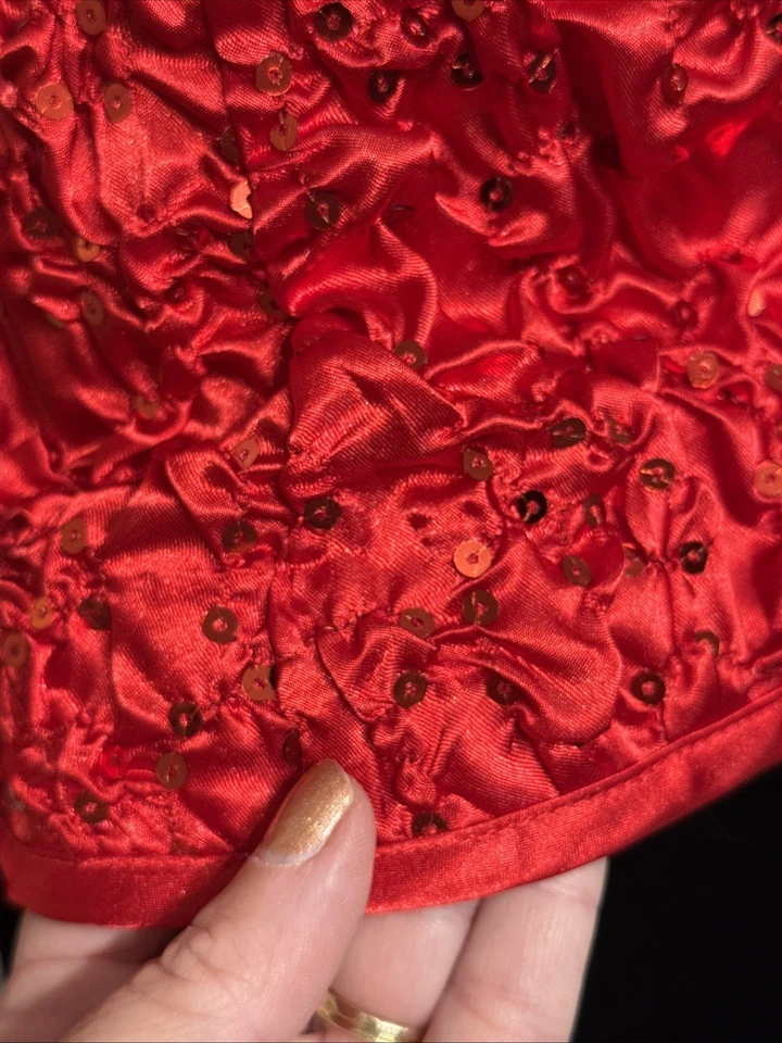 MSK 红色亮片皱褶拉链夹克 M 码缎面弹力晚装上衣温柔爱 — 第 3/4 张图片