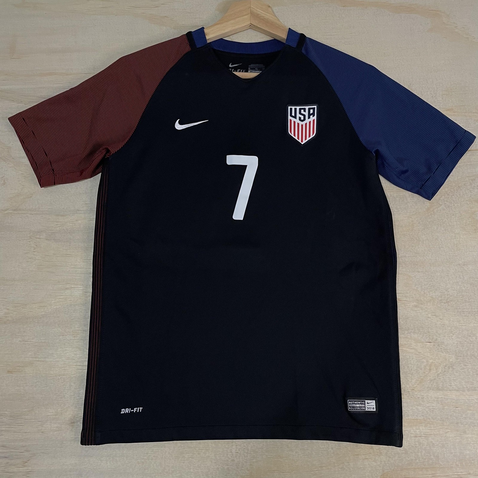 USA Soccer Jersey Youth XL Black Red Blue Nike Dri Fit Wood 7 2016 USMNT