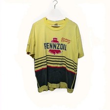 Vintage 90s Yellow Fruit Of The Loom Best Pennzoil AOP Shirt Size XL Made In USA