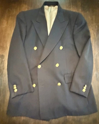 T-18 Paul Stuart Blazer 38 Navy Wool Double Breasted Six Gold Button Sport Coat