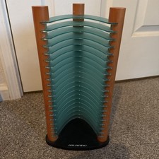 Teal 20 Jewel CD Case Rack Atlantic Tower Wood Storage Holder 14 Nice Condition