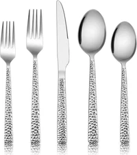 Hammered Silverware Set, 40-Piece Stainless Steel Square Flatware Set for 8, Met