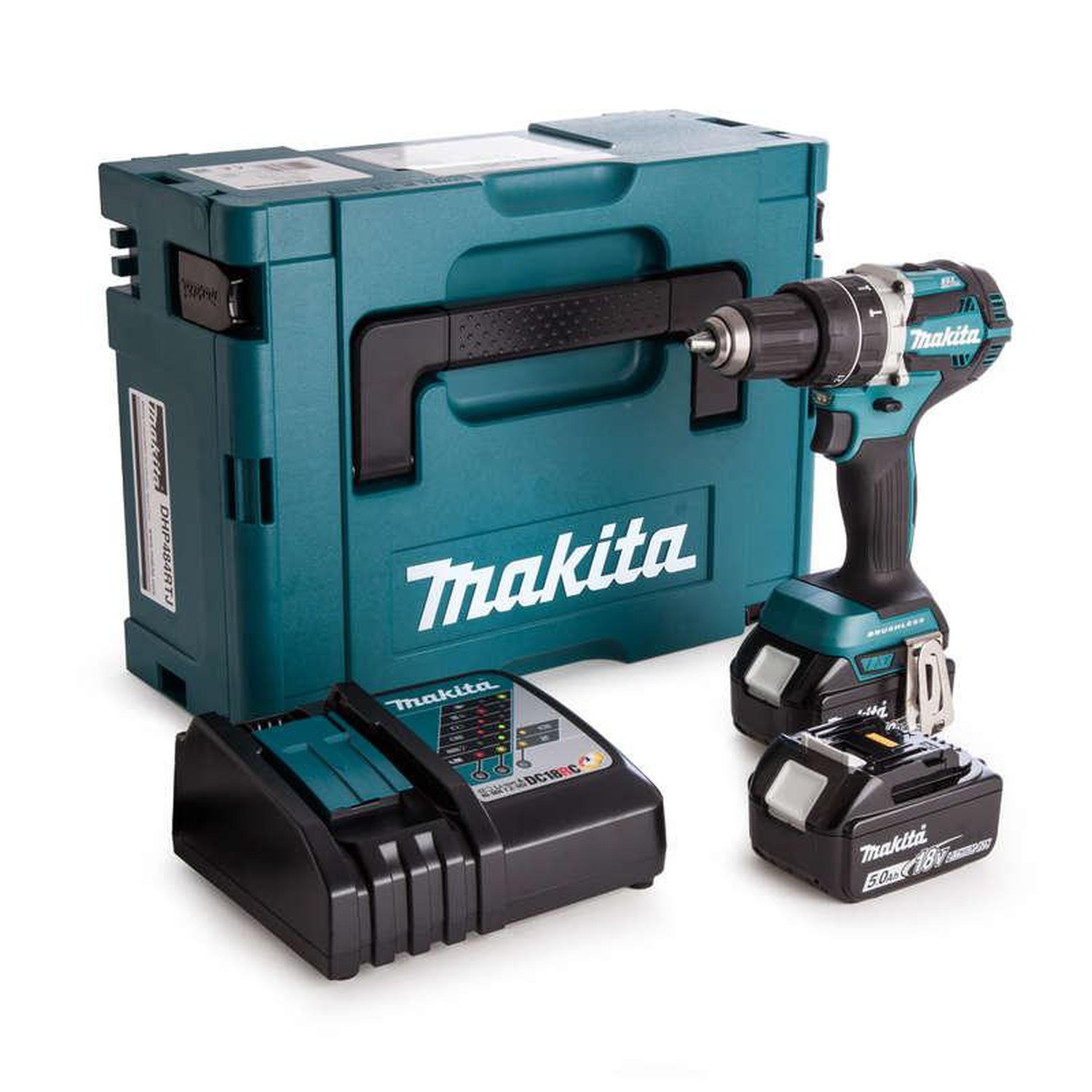 Makita DHP484RTJ 18v LXT Brushless Combi Drill 2x 5.0ah Batts in A Makpac Case