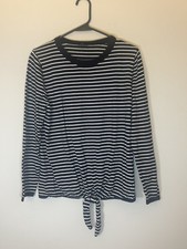 Talbots Navy Blue White Stripe Nautical Beach Tie Front Sweater Women's Size L