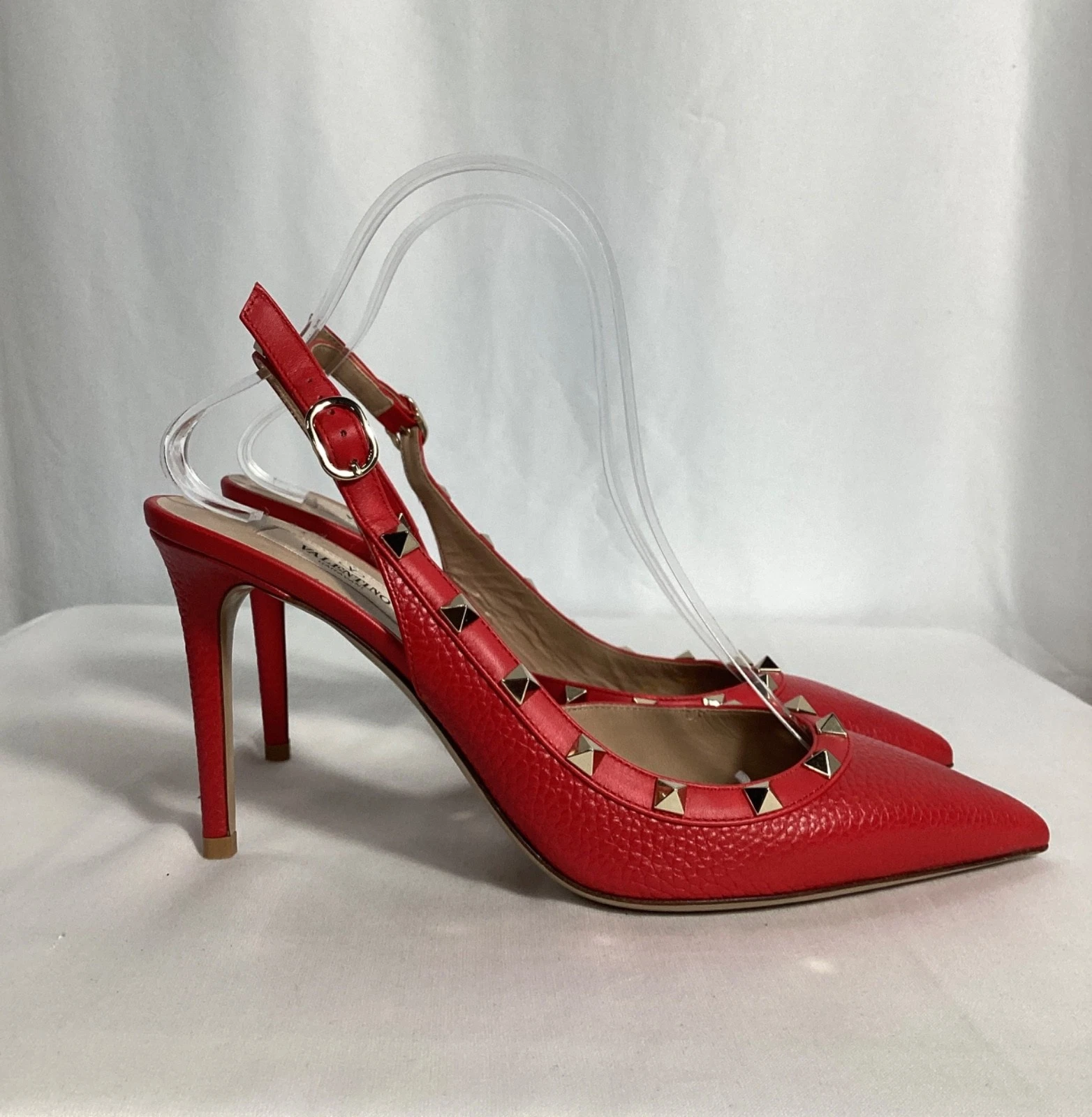 Valentino Rockstud décolleté slingback in pelle donna rosso taglia 39