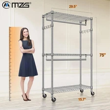 75" Heavy Duty Garment Rack Rolling Storage Closet Clothing Racks Wheels Silver