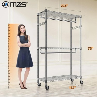 75'' Heavy Duty Garment Rack Rolling Storage Closet Clothing Racks Wheels Silver