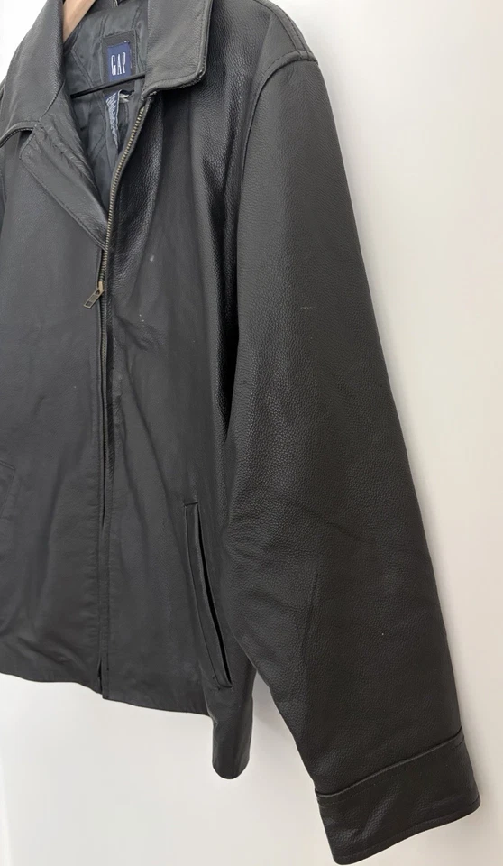 GAP Kids Cowhide Black Leather Full Zip Jacket Y2k Vintage Lined Pockets Sz XXL - Image 3 of 4