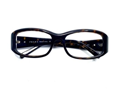 New Prada Brown Tortoise Rectangular Wrap Glasses Italy SPR03E 2AU