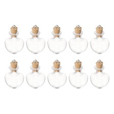 10 Pcs Small Heart Mini Glass Bottles with Cork Stopper Eye Screw, Transparent