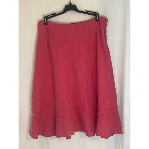 Talbots Petites Skirt Linen Coral Pink Irish Ruffle Hem A-Line Midi Coastal 16W