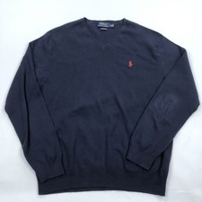 Polo Ralph Lauren Men's Navy Blue Pima Cotton V-Neck Sweater Size L Pony