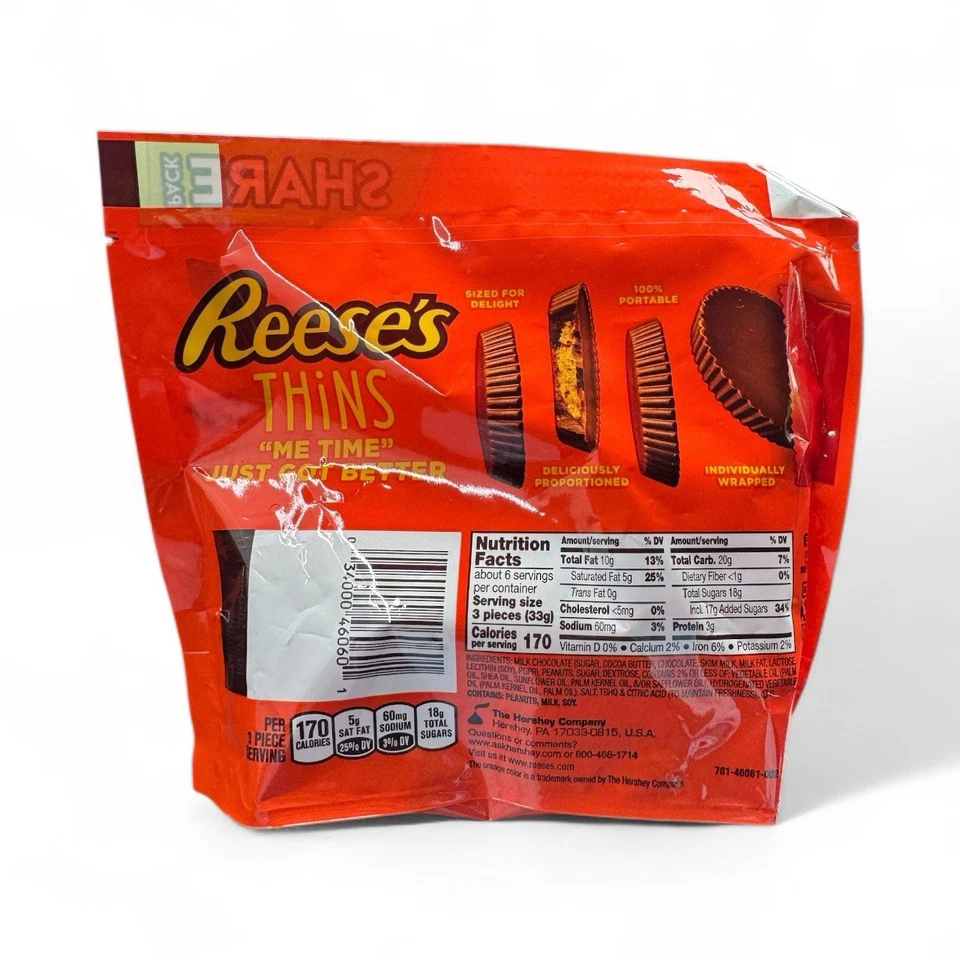 REESE'S Milk Chocolate Peanut Butter Cups Thins,7.37 oz 3 Bags Individually Wrap - Image 2 of 2