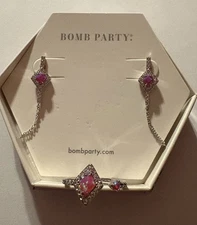 Bomb Party OCT BDAY  LG PINK AZALEA OPALS •RING & EARRING SET (seeDescription)