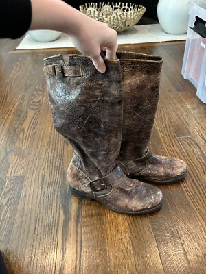 Frye Mens crackled distressed leather boots size 9 Frye Over the Knee‎ Studded Boots Crackle Leather | Brown | SZ 9 main image 2