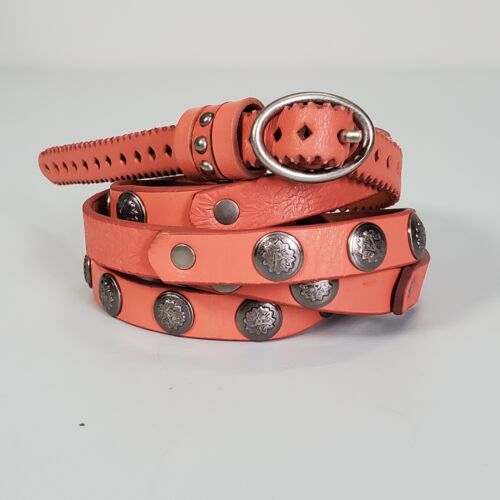 Roper Belt Womens Small Pink Genuine Leather Long Silver Tone Accents Western