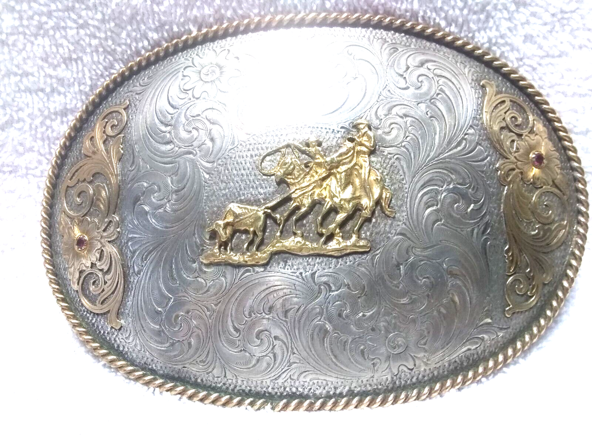 Montana Silversmiths Sterling Silver Plate Huge Team Roping