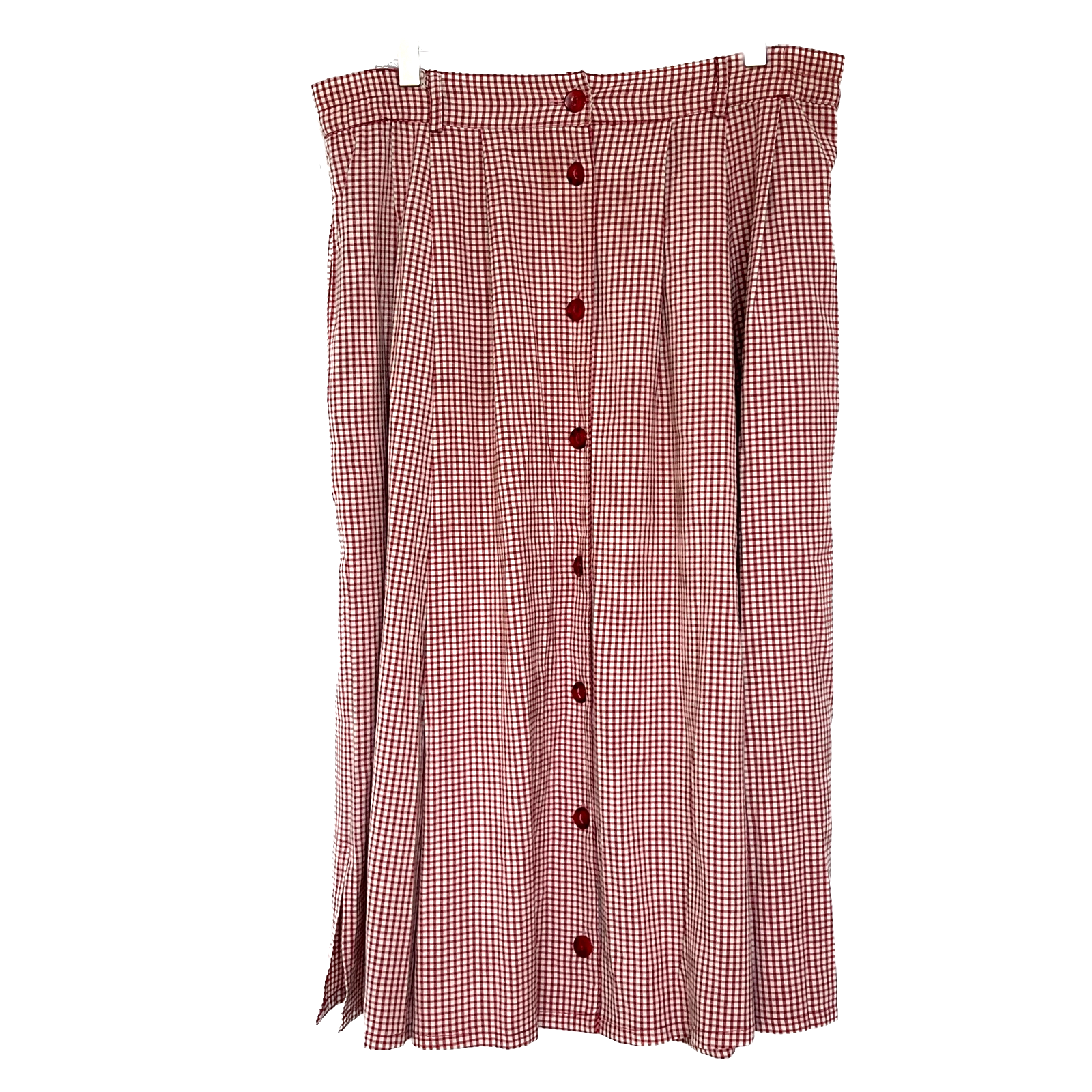 Vintage Yessica Countrycore Button-Up Midi Skirt Red Cream Check Size 42 Cottagecore-image