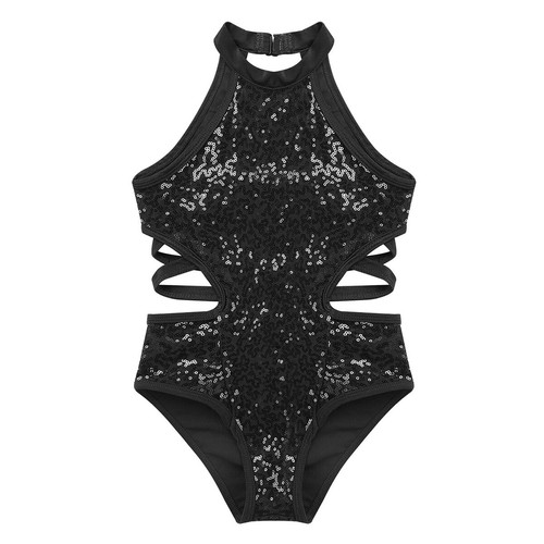 Kids Girls Rompers Dance Unitard Sparkly Bodysuit Cutouts Leotard Performance - Picture 10 of 81