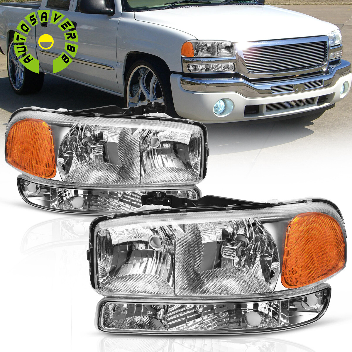 Headlights w/Bumper Signal Lights For 1999-2006 GMC Sierra Yukon Left+Right Lamp