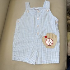 Samara Boy's Nautical Checkered Sleeveless Romper W/Snap Bottom SZ 4T baseball