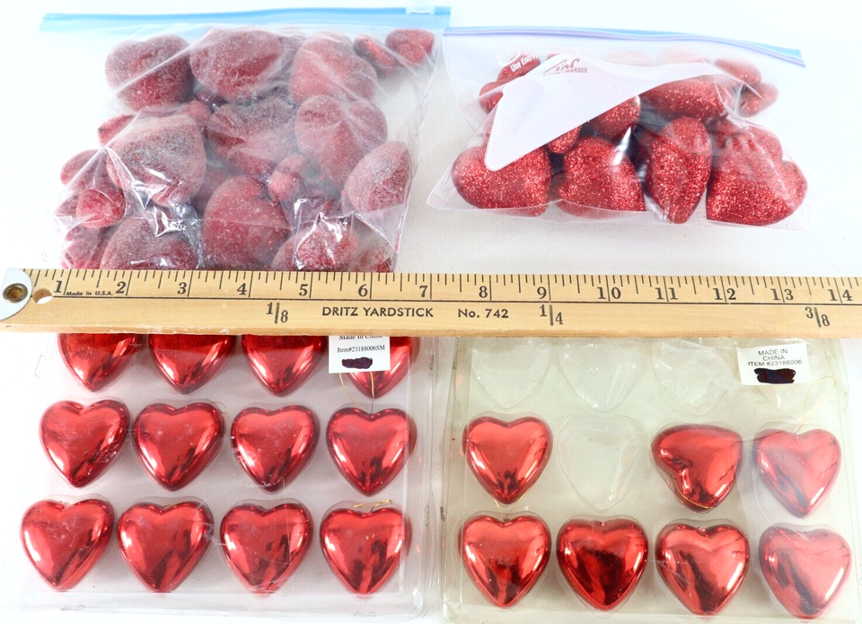 Valentine Red Hearts Ornaments Crafting Decorations Frosted Glitter