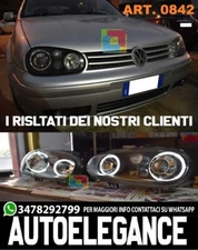VW GOLF 4 IV DAL 1997 AL 2003 FARI ANTERIORI NERI CON ANGEL EYES BIANCHI A LED -