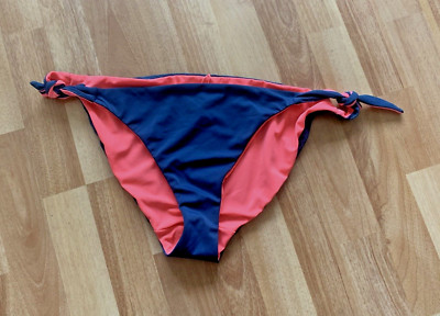 Fat Face Reversible Bikini Bottoms UK 16 Tie Side New Navy Coral 2 in 1 Holiday