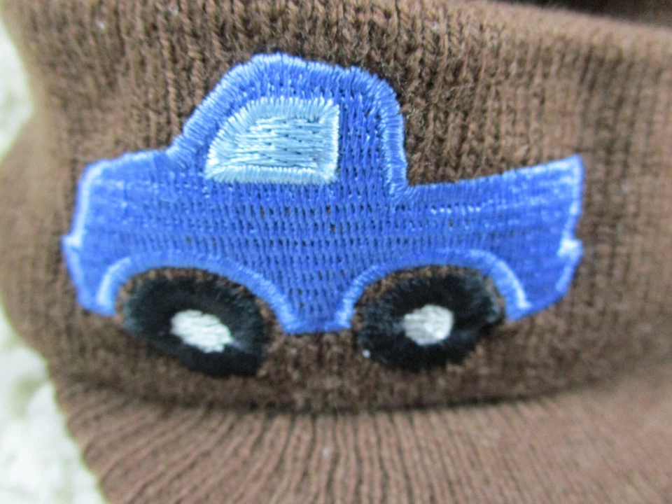 i Play Hat Toddler boys 2T Brown Embroidered Blue Truck Knit Brim Cap Winter - Image 3 of 4
