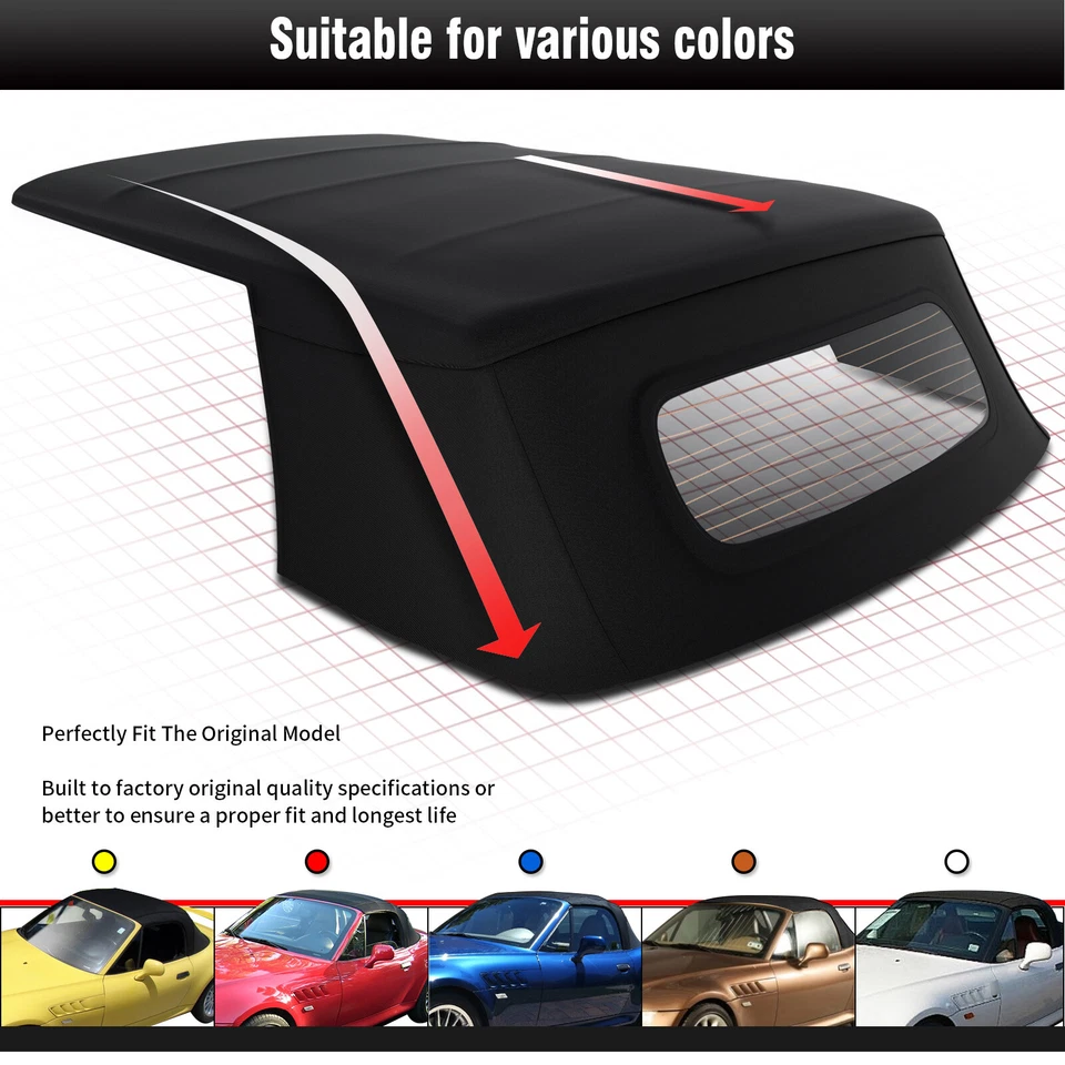 Black for Mini Cooper 2003-2008 Convertible w/ Glass Window Convertible Soft Top Foto 4 de 4