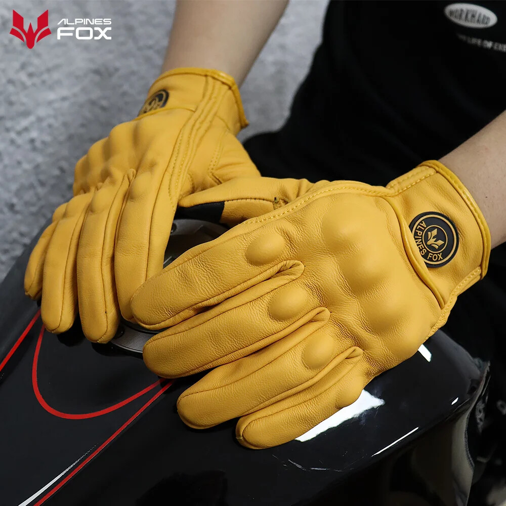 New Motorcycle Gloves Summer Men Yellow Retro Leather Motorbike
