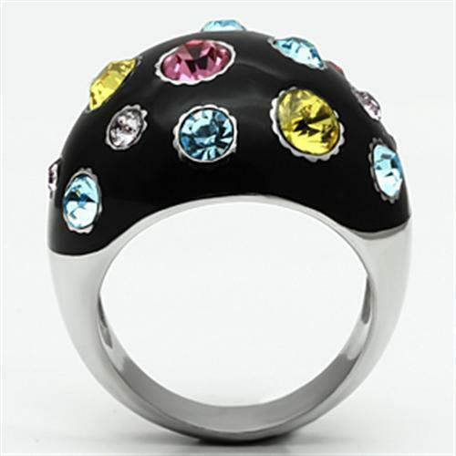 TK640 - Anillo de acero inoxidable de alto pulido (sin chapado) con cristal de primera calidad - Imagen 3 de 4