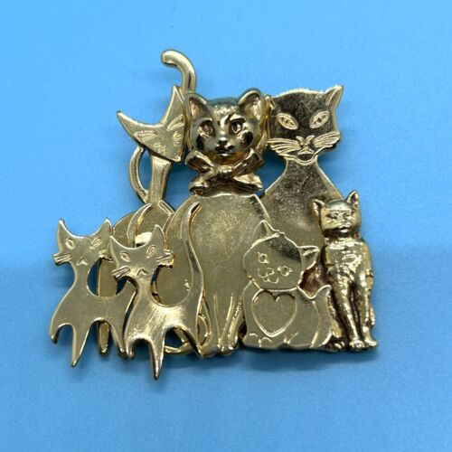 Vintage Kirks Folly Gold Tone Cats Pin Brooch Rar… - image 1
