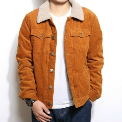 Men Winter Warm Casual Corduroy Fleece 