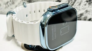 49MM Apple Watch ULTRA 2 Custom Polished SKY BLUE Anodized White Ocean Band