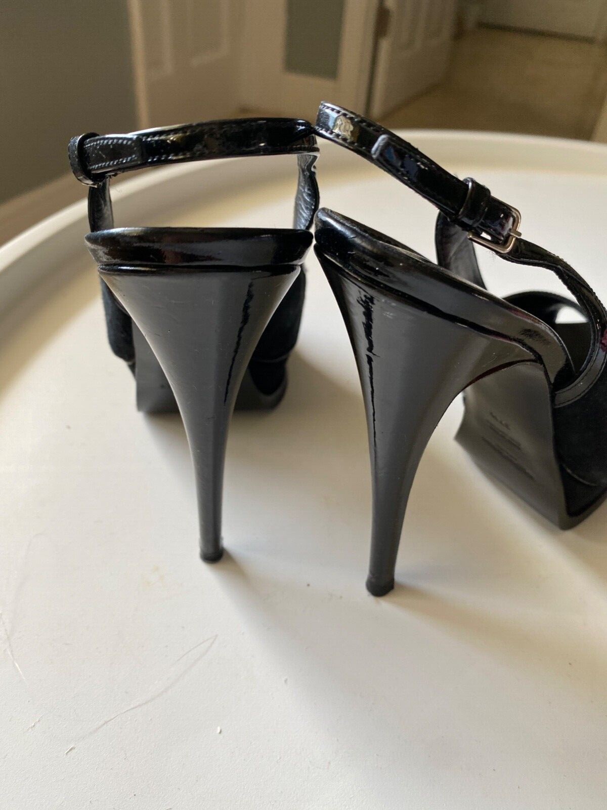 Scarpe sandali neri YSL Yves Saint Laurent COSMO plateau slingback EU37 5 US7 5