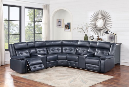 NAVY BLUE FAUX LEATHER RECLINING SOFA SECTIONAL CONSOLE LIVING ROOM FURNITURE - Picture 2 of 5