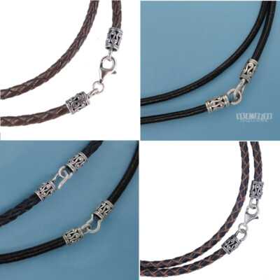 Antiqued Sterling Silver Genuine Leather Cord Necklace [2mm/3mm, Hook/Lobster]