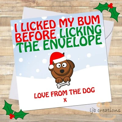 LJB CREATIONS Funny DOG LICK Christmas Card From The Pup Pet Owner Lover Husband Wife XMAS 🎄