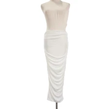 SER.O.YA NWT Ruched Julia Midi Skirt Size Large in Solid White Poly Blend