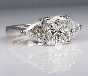 Authentic 3ct Cushion Cut Moissanite Engagement Ring White Gold Plated Trillion Accents