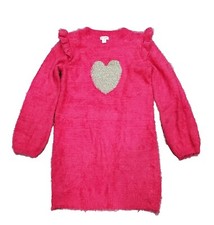 Cat  Jack Girl Pink Valentine Gold Sparkle Heart Ruffle Sweater Dress L 10-12