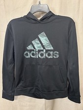 Adidas Hoodie Black With Camo Logo Boys Size Large 14/16 Pullover With Pocket