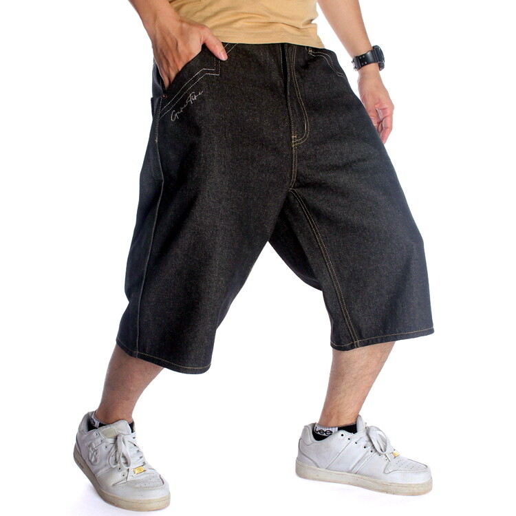 Mens Hip-Hop Denim Shorts Jeans Pants Relaxed Baggy Loose