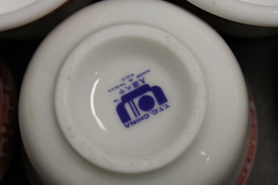 6 tazas de té de porcelana oriental blancas rojas melamina redondas 3 pulgadas blancas Foto 4 de 4