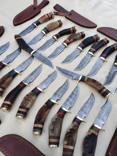 Lot of 20 8 INCH HANDMADE DAMASCUS STEEL SKINNER HUNTING KNIVES WITH SHEETS - Picture 10 of 18